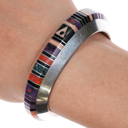 6" Gibson Nez Navajo/Apache sterling - Sugilite, coral, variscite cuff bracelet - Estate Fresh Austin