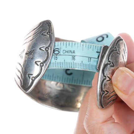 6.875 K Navajo 1970's sterling chip inlay cuff bracelet with Yei's - Estate Fresh Austin