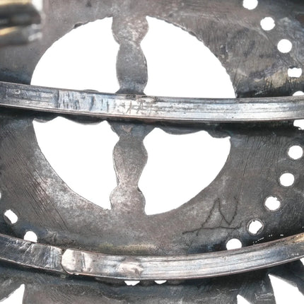 6.375" c1950's Zuni silver natural turquoise snake eye petit point cuff bracelet - Estate Fresh Austin