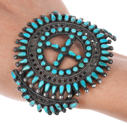6.375" c1950's Zuni silver natural turquoise snake eye petit point cuff bracelet - Estate Fresh Austin