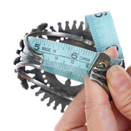 6.375" c1950's Zuni silver natural turquoise snake eye petit point cuff bracelet - Estate Fresh Austin