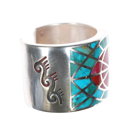 6" Joe Begay Navajo silver , turquoise, and coral cuff bracelet - Estate Fresh Austin