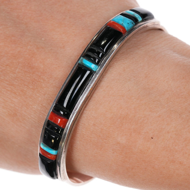 6.25" Veronica Benally Navajo silver multi-stone inlay cuff bracelet - Estate Fresh Austin