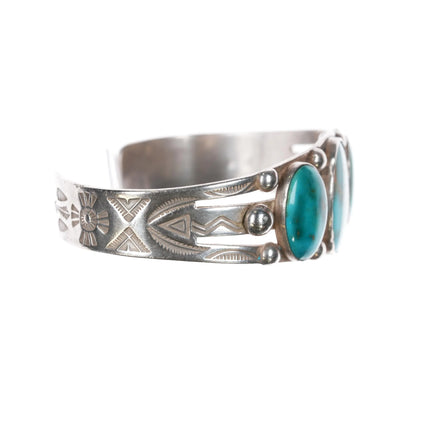 6.625" 1940's Navajo silver blue gem turquoise cuff bracelet - Estate Fresh Austin