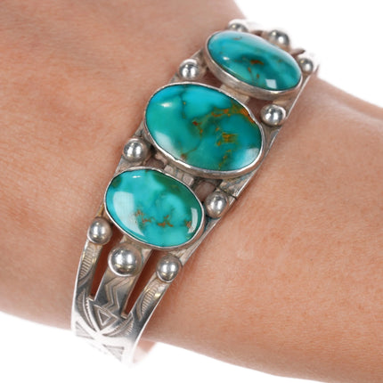 6.625" 1940's Navajo silver blue gem turquoise cuff bracelet - Estate Fresh Austin