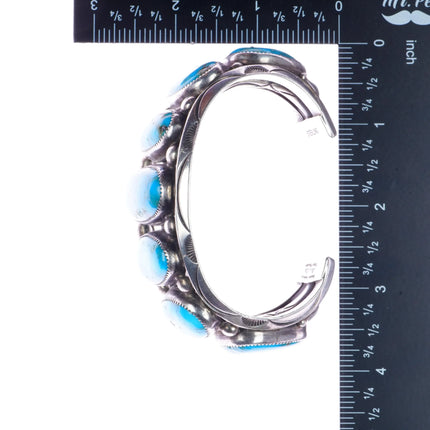 7.5" Orville Tsinnie Navajo silver Blue Gem Turquoise row cuff bracelet - Estate Fresh Austin