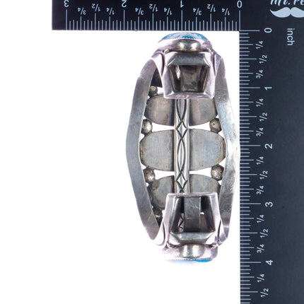 7.5" Orville Tsinnie Navajo silver Blue Gem Turquoise row cuff bracelet - Estate Fresh Austin