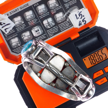 7.5" Orville Tsinnie Navajo silver Blue Gem Turquoise row cuff bracelet - Estate Fresh Austin