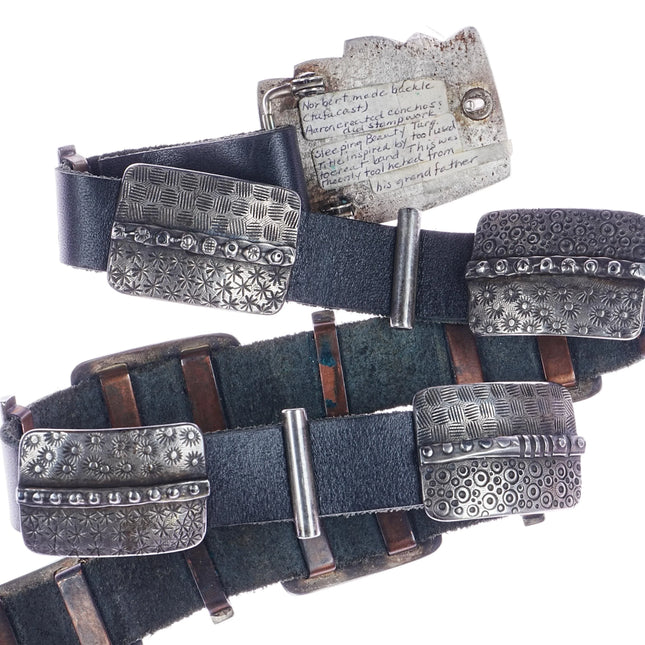 Aaron/Norbert Peshlakai (Navajo) Modernist silver Tufa Cast/stamped concho belt - Estate Fresh Austin