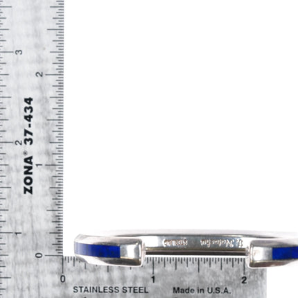 6" Troy Natachu Zuni sterling lapis inlay cuff bracelet - Estate Fresh Austin