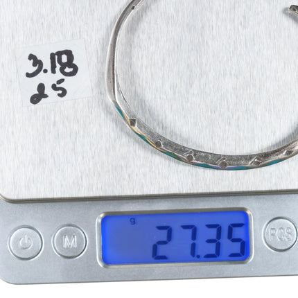 6.5" Vintage Zuni silver diamonds turquoise channel inlay cuff bracelet - Estate Fresh Austin