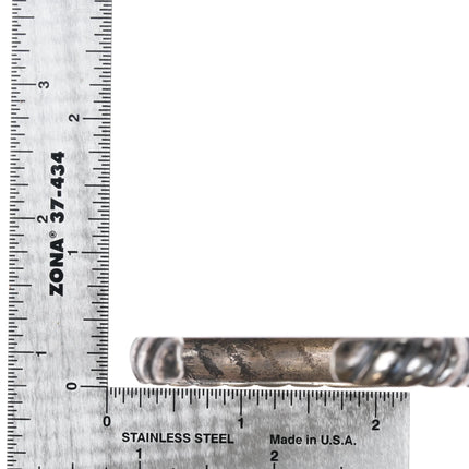 6.5" Vintage Navajo Cast silver and turquoise ribbed cuff bracelet - Estate Fresh Austin