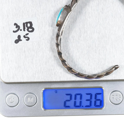 6.5" Vintage Navajo Cast silver and turquoise ribbed cuff bracelet - Estate Fresh Austin