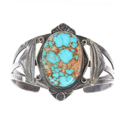7" 30's-40's Navajo silver cuff bracelet with nice turquoise - Estate Fresh Austin
