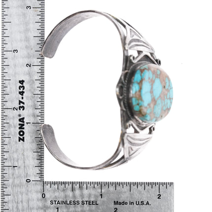 7" 30's-40's Navajo silver cuff bracelet with nice turquoise - Estate Fresh Austin