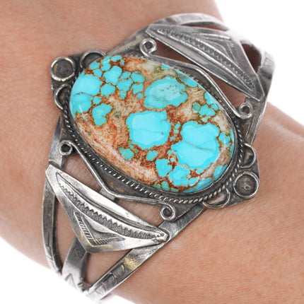 7" 30's-40's Navajo silver cuff bracelet with nice turquoise - Estate Fresh Austin