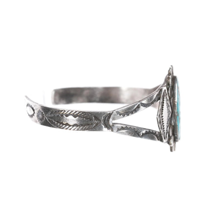 6" 30's-40's Navajo silver heavily stamped cuff bracelet w/nice turquoise - Estate Fresh Austin