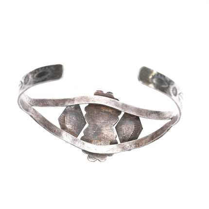 6" 30's-40's Navajo silver heavily stamped cuff bracelet w/nice turquoise - Estate Fresh Austin