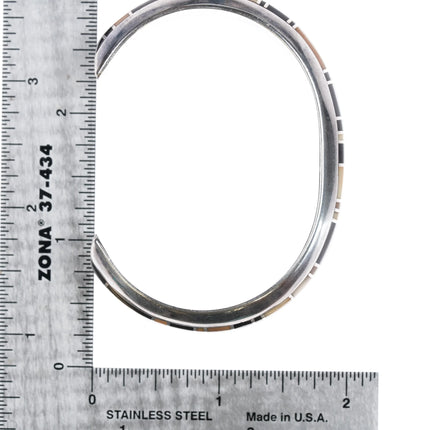 6.5" Jerry T Nelson Navajo Silver fossil/onyx cuff bracelet channel inlay - Estate Fresh Austin