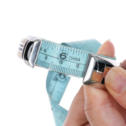 6.5" Jerry T Nelson Navajo Silver fossil/onyx cuff bracelet channel inlay - Estate Fresh Austin