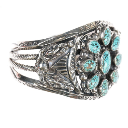 6.25" Vintage Navajo silver high grade natural black web turquoise cuff bracelet - Estate Fresh Austin