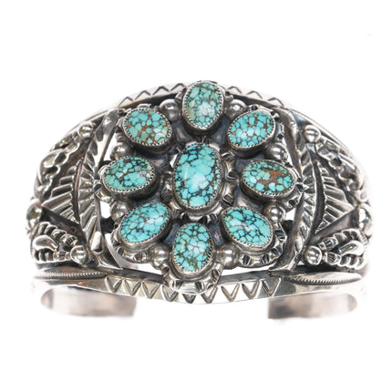 6.25" Vintage Navajo silver high grade natural black web turquoise cuff bracelet - Estate Fresh Austin