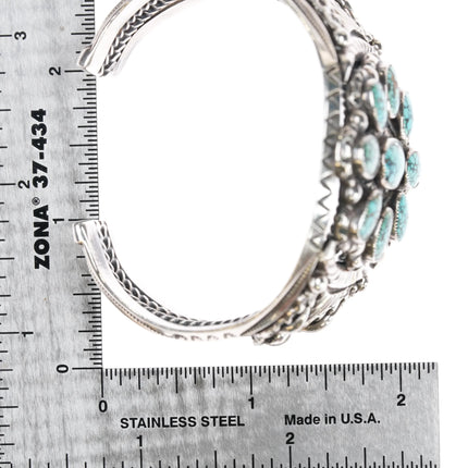6.25" Vintage Navajo silver high grade natural black web turquoise cuff bracelet - Estate Fresh Austin