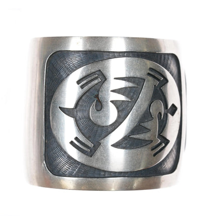 7.5" Virgil Thomas (1948-1986) Hopi Overlay turtle cuff bracelet sterling silver - Estate Fresh Austin