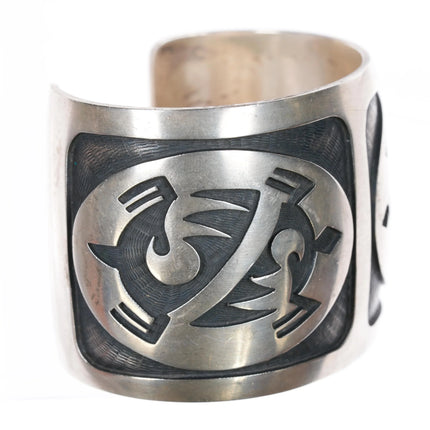 7.5" Virgil Thomas (1948-1986) Hopi Overlay turtle cuff bracelet sterling silver - Estate Fresh Austin