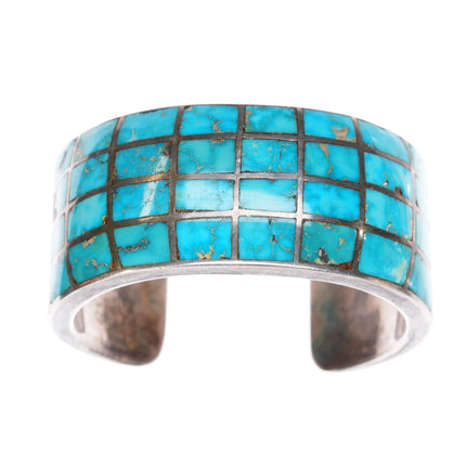 6.375" Vintage Zuni 4 row silver turquoise channel inlay cuff bracelet - Estate Fresh Austin
