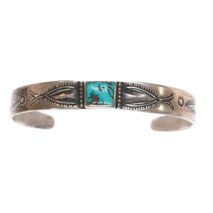 6" c1920's Navajo ingot silver cuff bracelet with turquoise - Estate Fresh Austin