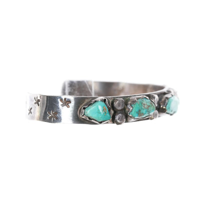 6" c1950's Zuni silver carved green turquoise cuff bracelet - Estate Fresh Austin