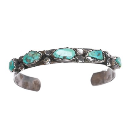 6" c1950's Zuni silver carved green turquoise cuff bracelet - Estate Fresh Austin
