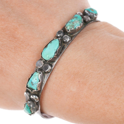 6" c1950's Zuni silver carved green turquoise cuff bracelet - Estate Fresh Austin