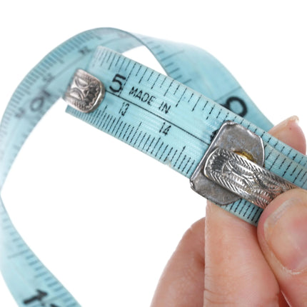 6" c1920's Navajo ingot silver slim cuff bracelet with turquoise - Estate Fresh Austin