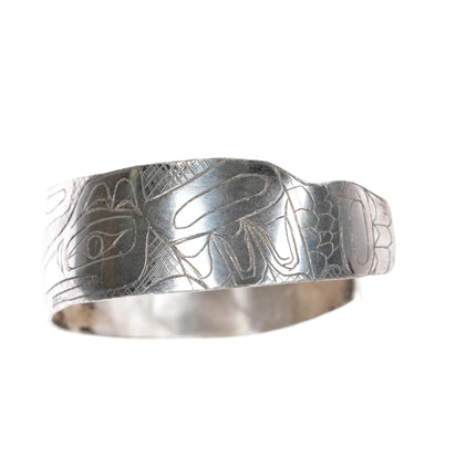 7" Crude Haida silver cuff bracelet xmas gift - Estate Fresh Austin