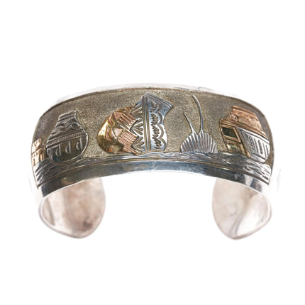 6.875 Wilson Tsosie Navajo Pottery Storyteller cuff bracelet sterling silver - Estate Fresh Austin