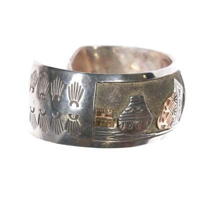 6.875 Wilson Tsosie Navajo Pottery Storyteller cuff bracelet sterling silver - Estate Fresh Austin