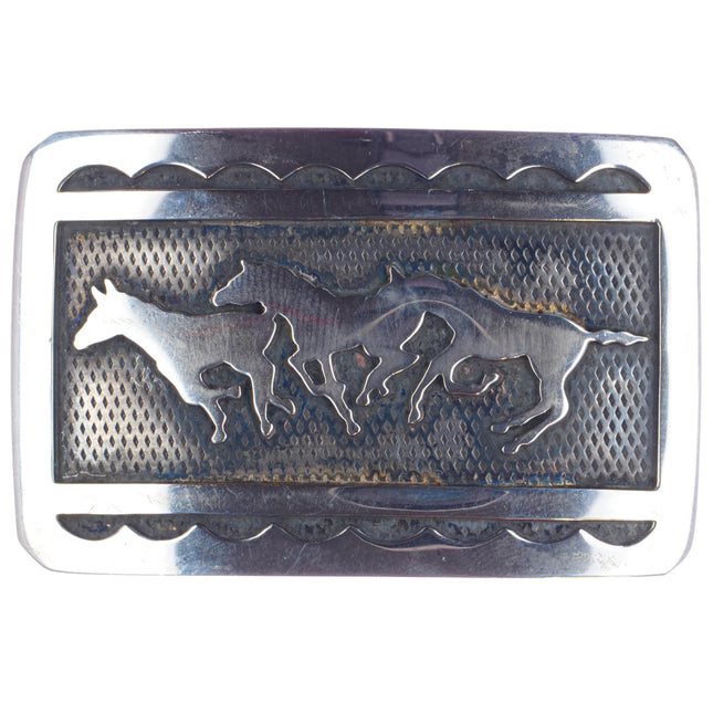 Vintage Navajo sterling wild ponies belt buckle