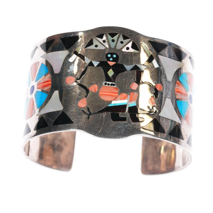 7.25" AS Sterling vintage flush inlay southwest sterling Kachina cuff bracelet - Estate Fresh Austin