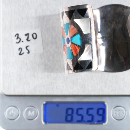 7.25" AS Sterling vintage flush inlay southwest sterling Kachina cuff bracelet - Estate Fresh Austin