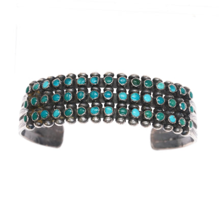 6.5" c1930's Zuni 3 row snake eye turquoise stamped silver cuff bracelet - Estate Fresh Austin