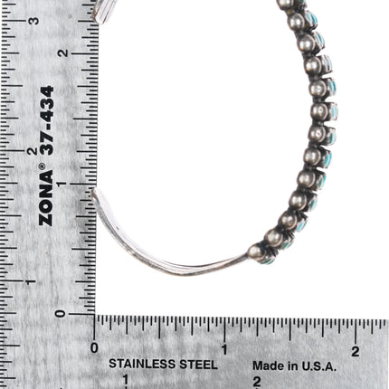 6.5" c1930's Zuni 3 row snake eye turquoise stamped silver cuff bracelet - Estate Fresh Austin