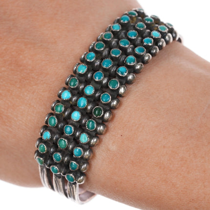 6.5" c1930's Zuni 3 row snake eye turquoise stamped silver cuff bracelet - Estate Fresh Austin
