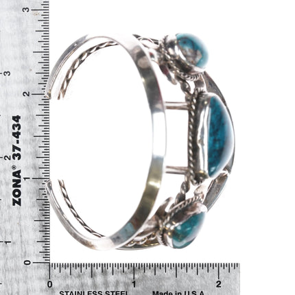 6.25" JT Bisbee Turquoise 3 stone cast sterling silver cuff bracelet - Estate Fresh Austin