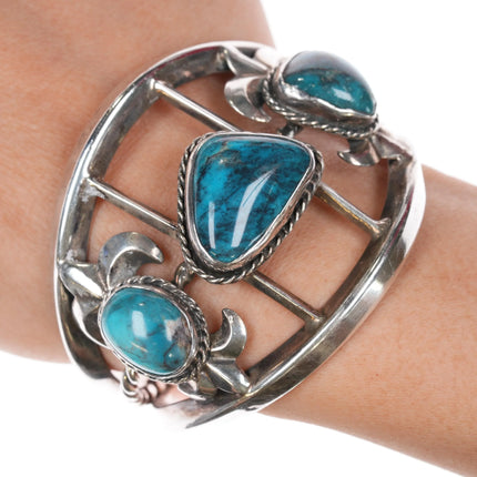 6.25" JT Bisbee Turquoise 3 stone cast sterling silver cuff bracelet - Estate Fresh Austin