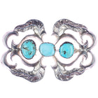 Large Vintage Native American cast silver belt buckle with turquoise - Estate Fresh Austin