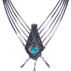 Leo Yazzie Navajo Indian Mountain Turquoise modernist silver bib necklace - Estate Fresh Austin
