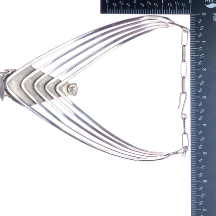 Leo Yazzie Navajo Indian Mountain Turquoise modernist silver bib necklace - Estate Fresh Austin