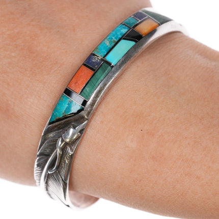 6.625" Pete Sanchez Isleta Pueblo Sterling multi-stone inlay cuff bracelet - Estate Fresh Austin